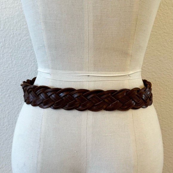 Vintage Brown Leather Woven Belt w/ Silver Buckle - Picture 5 of 6